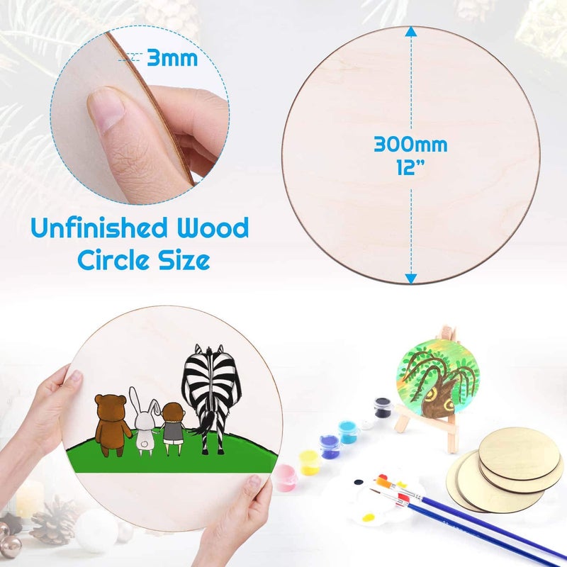 Audab Wood Circles for Crafts, Audab 12 Pack 12 Inch Unfinished Wood Rounds Wooden Cutouts for Crafts, Door Hanger, Door Design, Wood Burning - Image 3